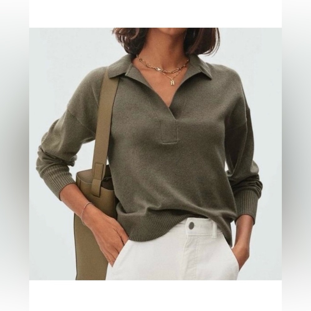 Everlane Olive Green Cashmere Polo Sweater- Small